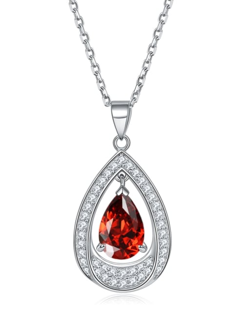 Pomegranate red [Aries] 925 Sterling Silver Birthstone Water Drop Dainty Necklace